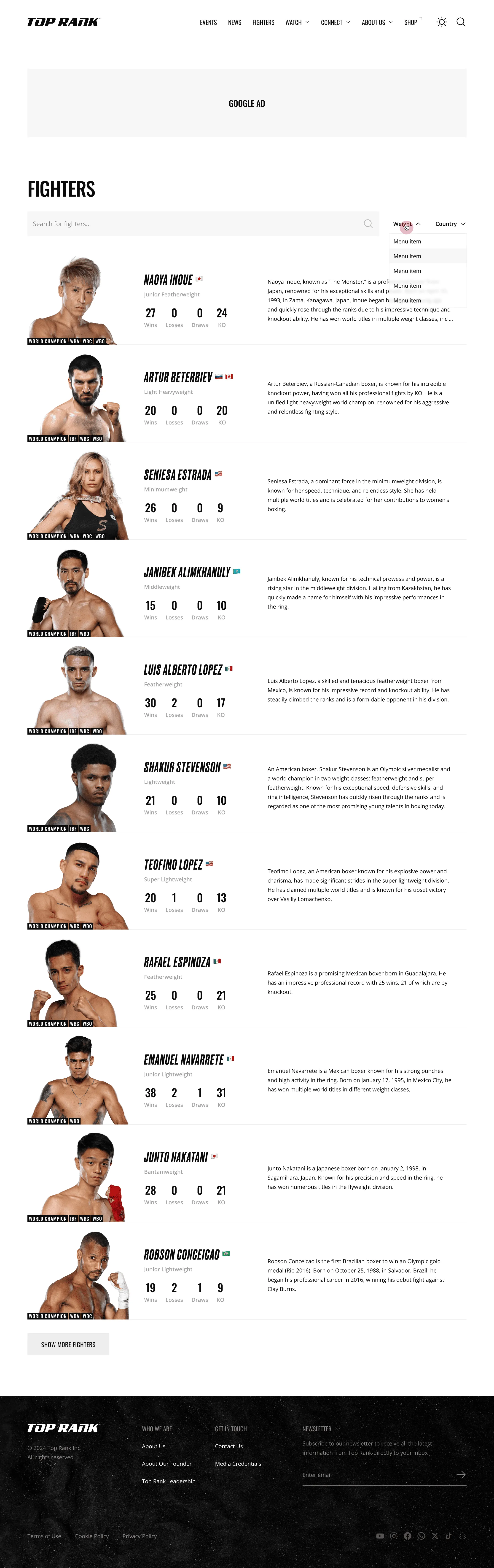 Fighters catalog